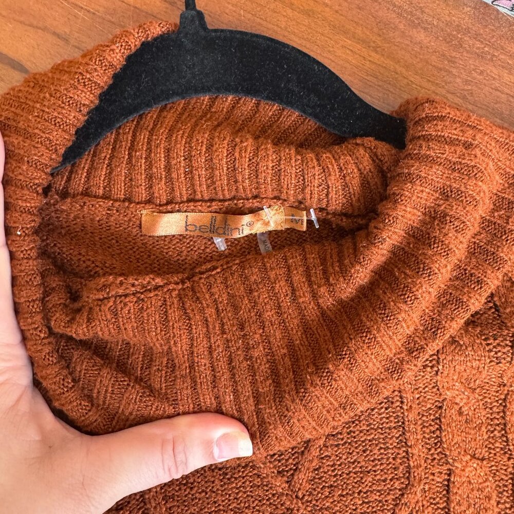 🤎 Belldini Cable Knit Turtleneck Sweater – Rust / Burnt Orange – Size M - Picture 6 of 7